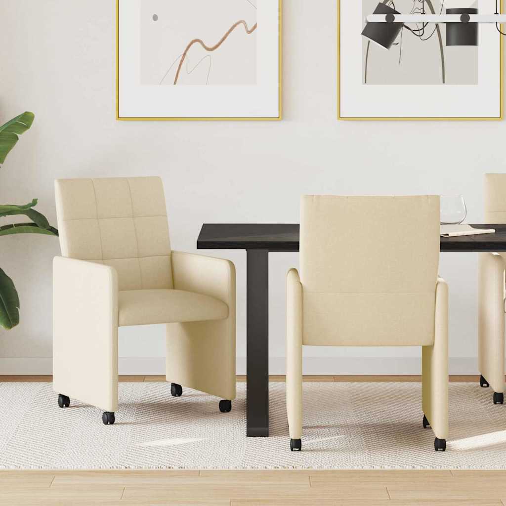 Söögitoa Toolid ratastega 2 pcs cream 58 x 65 x 94 cm kangas