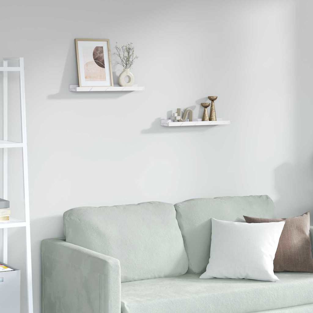 Seinariiul riiuliga 2 pcs Valge Marmor 40 x 9 x 3 cm Tehispuit