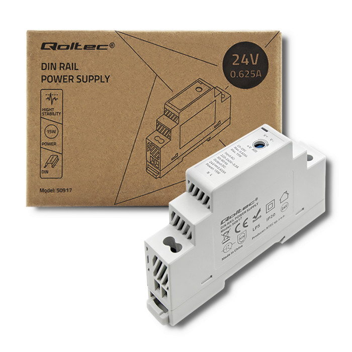 Qoltec DIN rail power supply | 15W | 24V | 0.625A | Gray