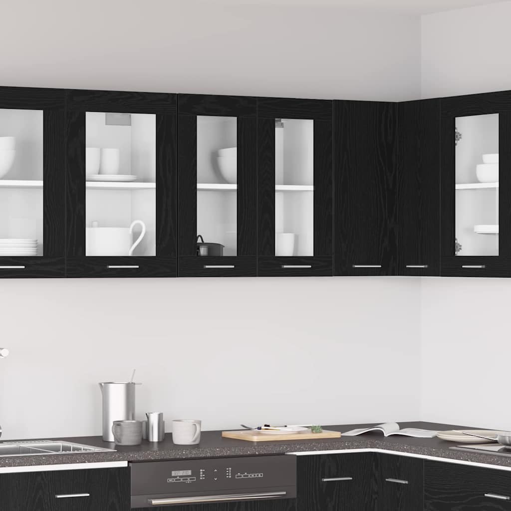 Rippuv Klaaskapp Must Tamarind - 60x31x60 cm, Tehispuidust