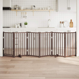 Складная калитка для собак с дверью, 6 панелей, коричневый дуб, 300 см