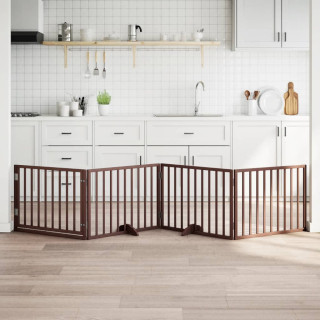 koeravärav uksega, kokkupandav, 4 paneeli, pruun, 320 cm, paplipuit