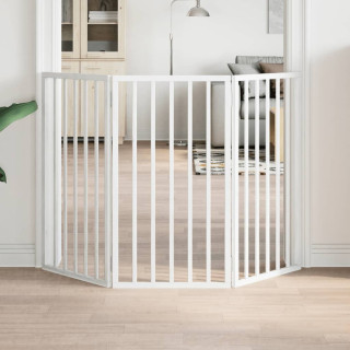 kokkupandav koeravärav, 3 paneeli, valge, 150 cm, paplipuit