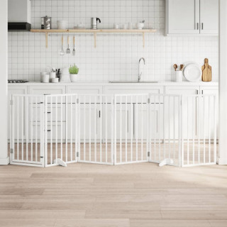 koeravärav uksega, kokkupandav, 6 paneeli, valge, 300 cm, paplipuit