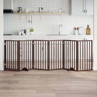koeravärav uksega, kokkupandav, 6 paneeli, pruun, 300 cm, paplipuit