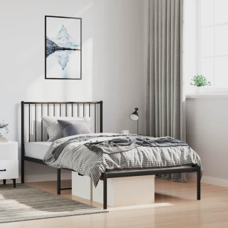 металлический каркас кровати с изголовьем, черный, 100x200 см