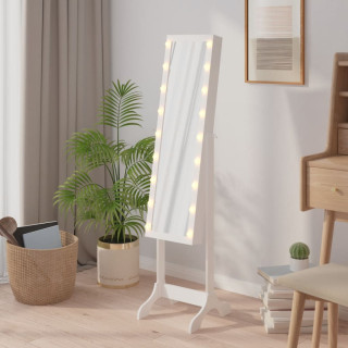 eraldiseisev peegel LED-tuledega, valge, 34 x 37 x 146 cm