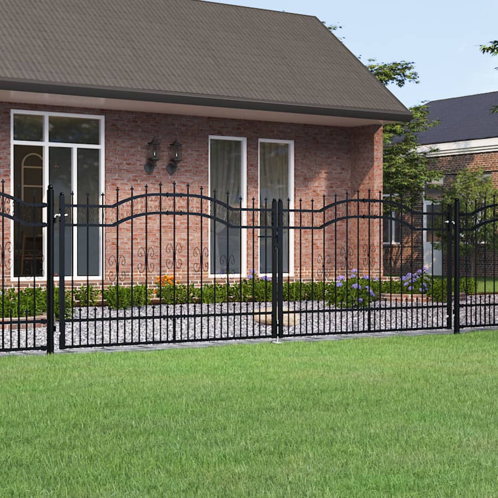 aiavärav terava tipuga, must, 406x173 cm, pulbervärvitud teras