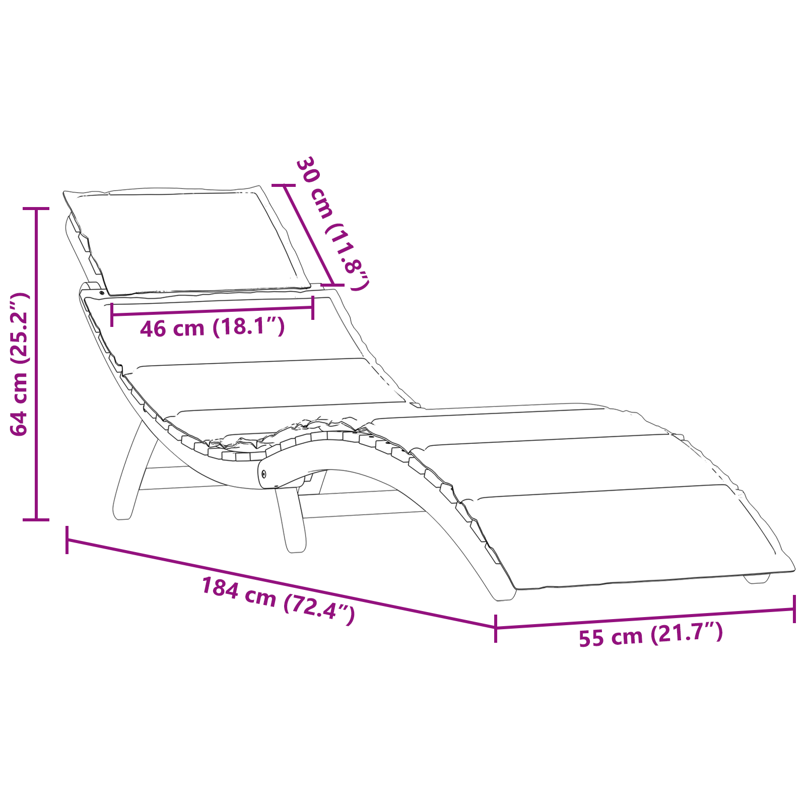 Lamamistool padjaga 2 pcs Valge 184 x 55 x 64cm Akaatsiapuit