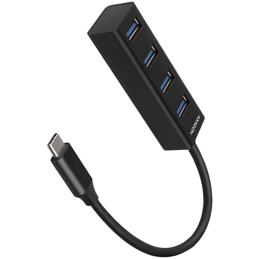 AXAGON HUE-M1C: Мини-хаб 4x USB 3.2 Gen 1, металл, кабель USB-C 20см