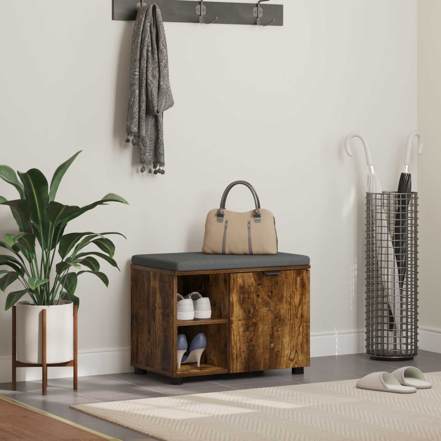 Hallipink padjaga Üksvärviline Suitsetatud tamm 60 x 38 x 46 cm