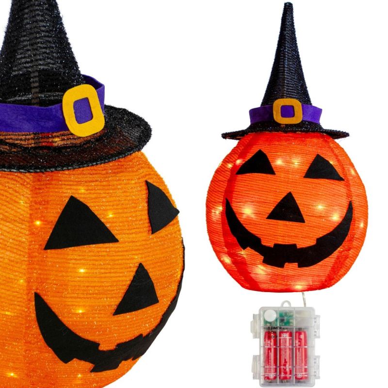 DECORATIVE PUMPKIN WITH HAT 68CM HALLOWEEN 30LED