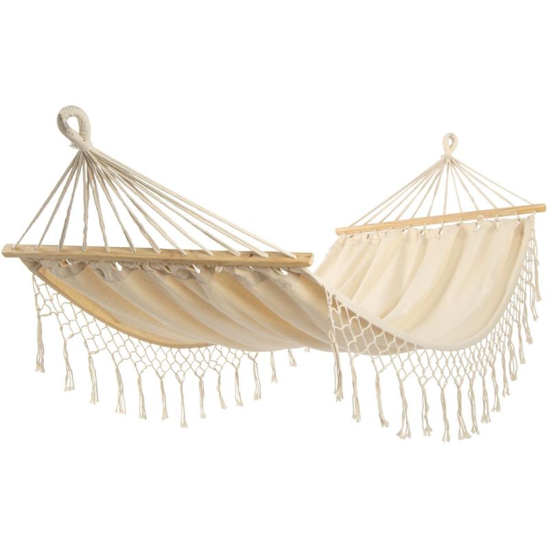 GARDEN HAMMOCK FOR 1 PERSON 200X100CM WITH SPREADER BAR AND FRINGE MIAMI ECRU