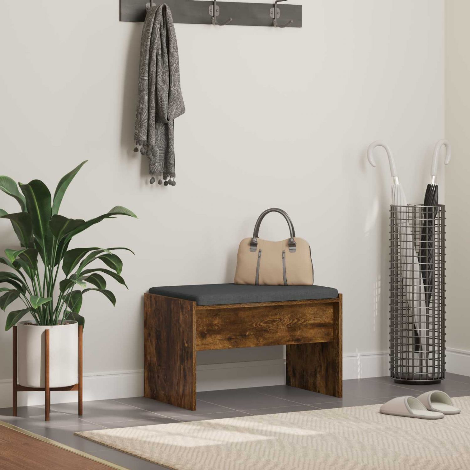 Hallipink padjaga Suitsetatud tamm 60 x 38 x 46 cm