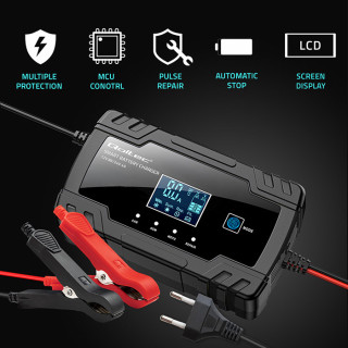 Qoltec Intelligent microprocessor charger 12V 8A | 24V 4A| Rectifier with repair function for AGM GEL battery | LCD