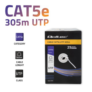 Сетевой кабель Qoltec UTP CAT5E, 305м, серый PVC