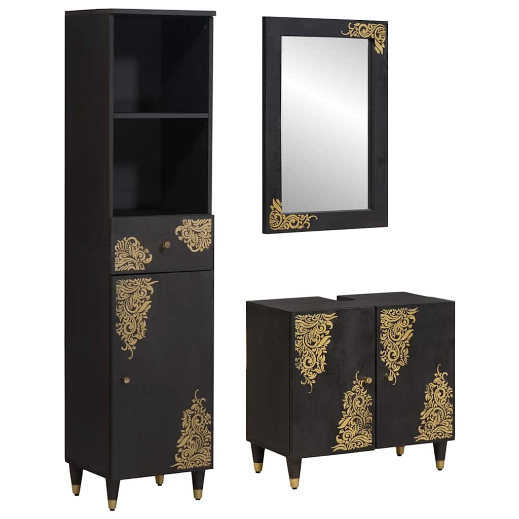 Vannitoa kapikomplekt sahtliga 3 pcs Must Tugev mango puu