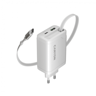 CANYON charger OnCharge 65RC Build-In Cable USB-C 65W 1xPD 1xQC EU White
