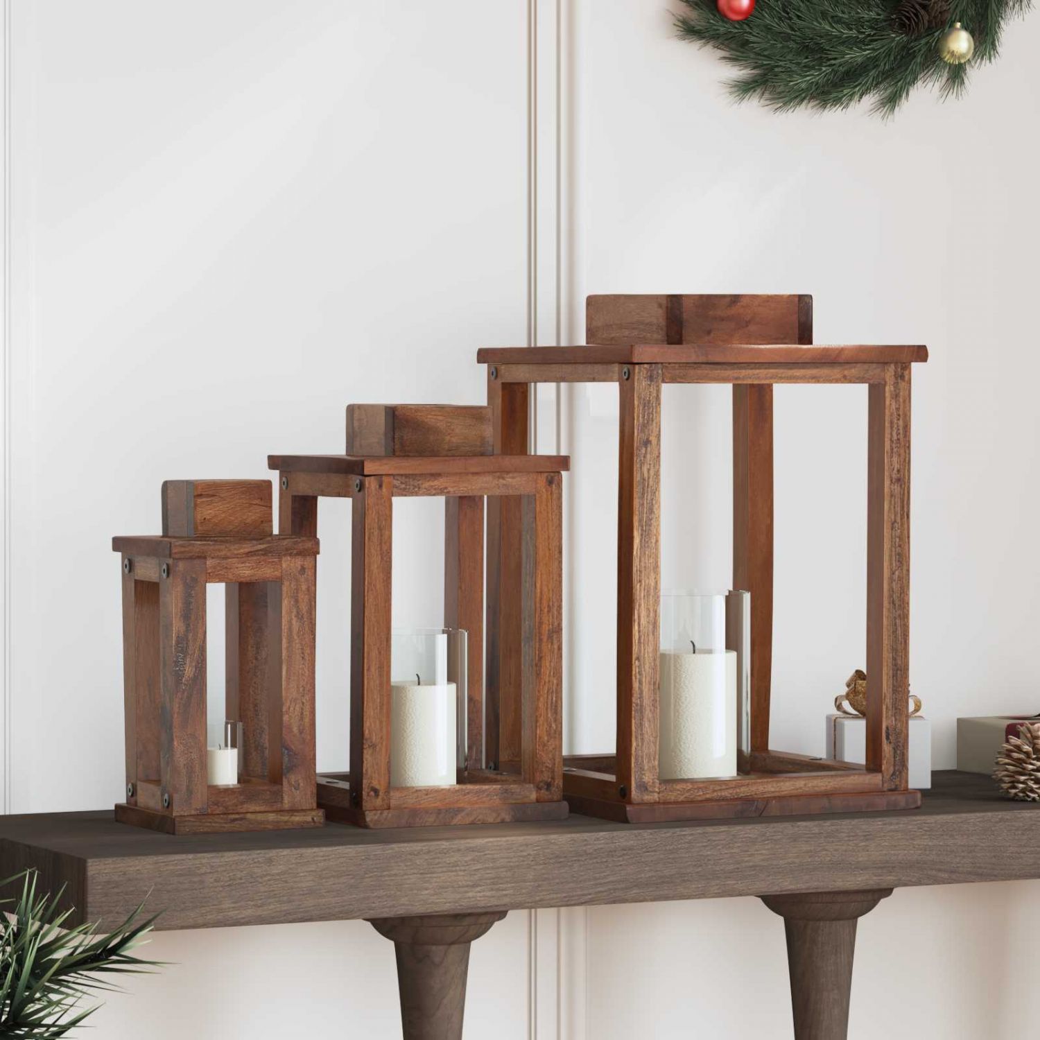 Latern 3 pcs Neutraalne Mahagoni Puit