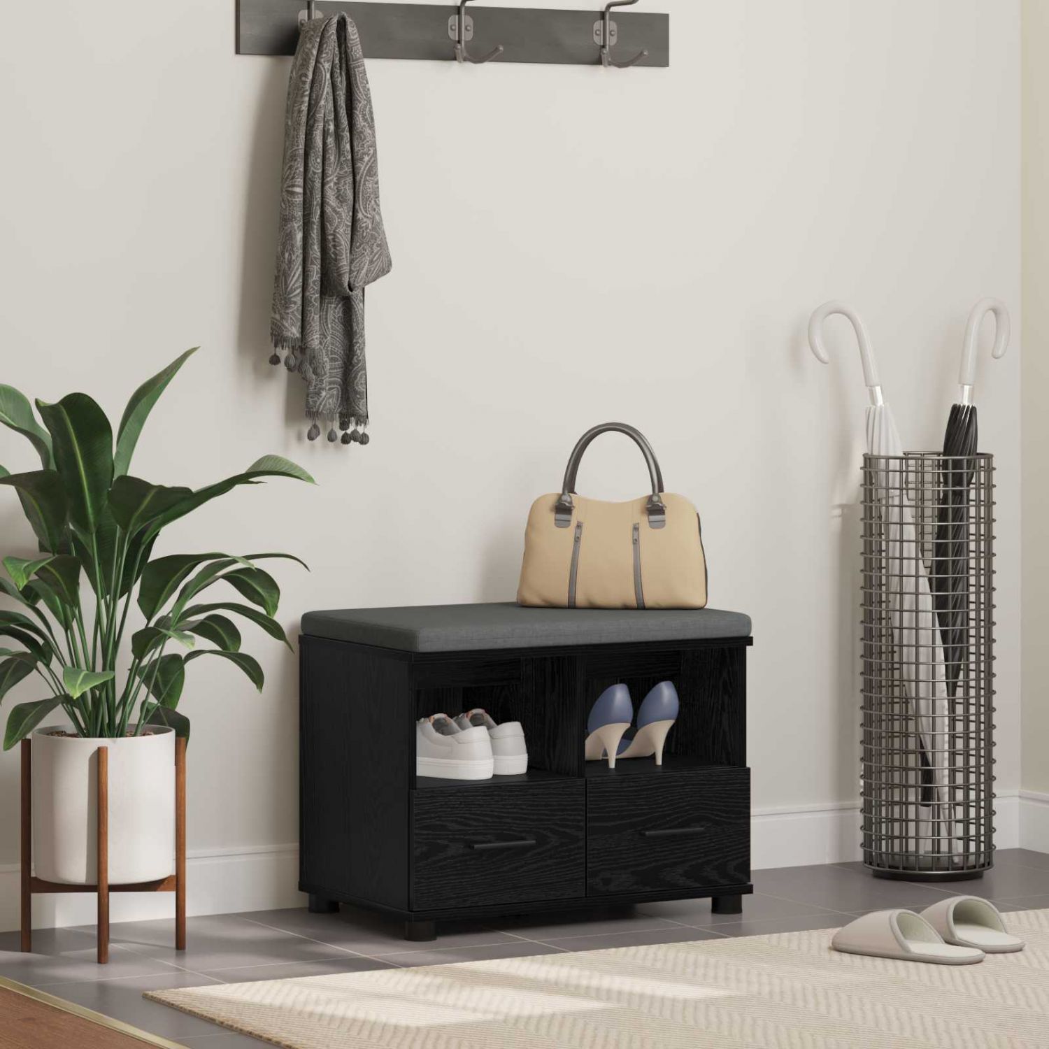 Hallipink padjaga sahtliga Must tamm 60 x 38 x 46 cm