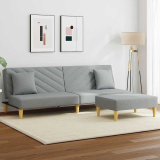 Двухместный диван-кровать с подушками и подставкой для ног, светло-серый текстиль