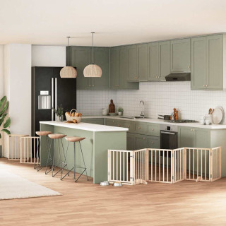 kokkupandav koeravärav uksega, 9 paneeli, 450 cm, paplipuit