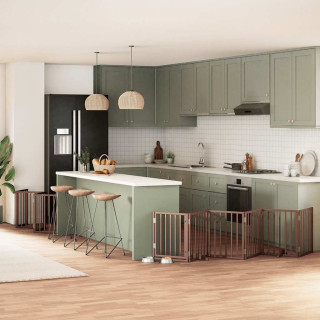 kokkupandav koeravärav uksega, 15 paneeli, pruun 750 cm, pappel