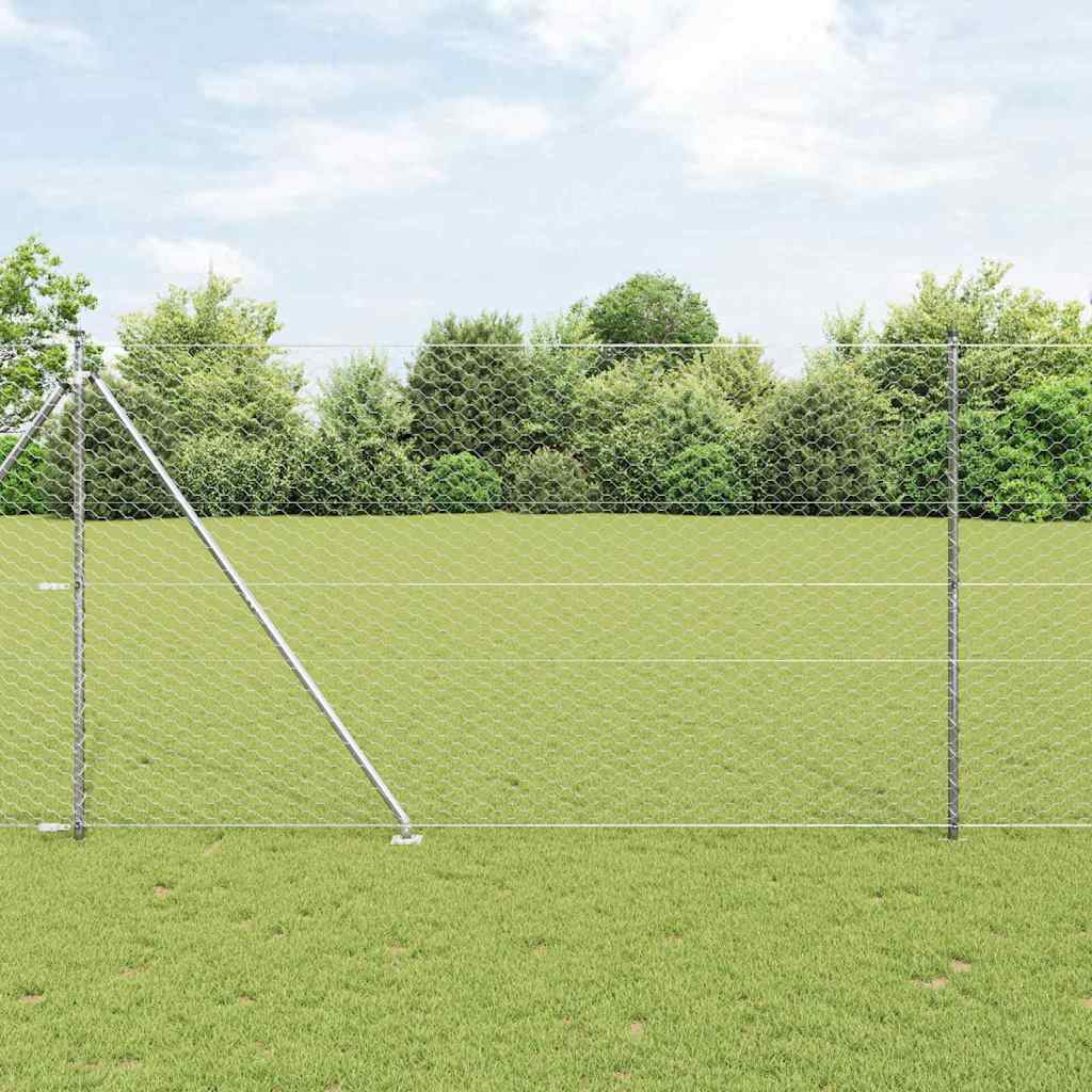 Aed koos postidega Hõbedane 1.6 x 25 m PVC kaetud teras