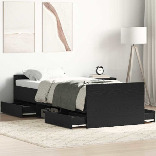 Voodi raam peaga sahtliga Must tamm 75 x 190 cm Tehispuit