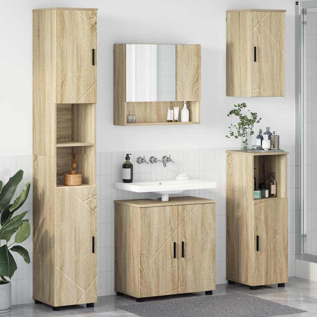 Vannitoa mööbleset 5 pcs Sonoma tamm 61 x 35 x 64 cm Tehispuit
