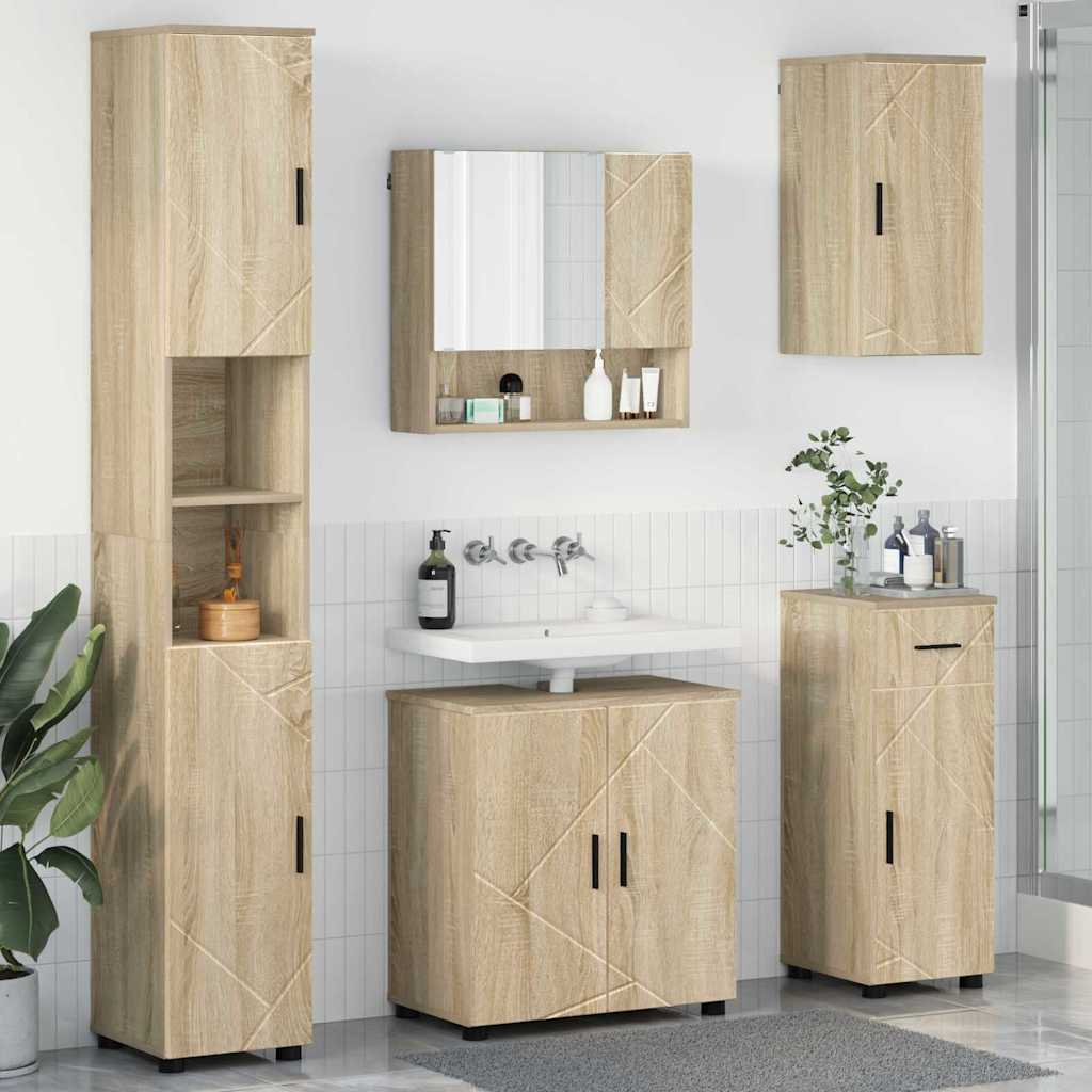 Vannitoa mööbleset 5 pcs Sonoma tamm 61 x 35 x 64 cm Tehispuit
