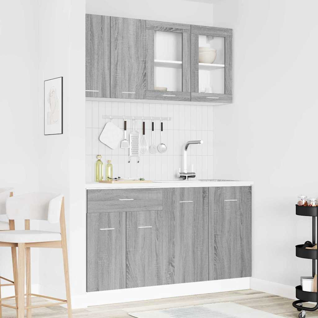 Комплект кухонных шкафов из 4-х частей, серый, имитация дерева сонома