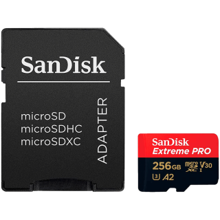 SanDisk Extreme PRO microSDXC 256GB + SD Adapter + 2 years RescuePRO Deluxe up to 200MB/s & 140MB/s Read/Write speeds A2 C10 V30 UHS-I U3