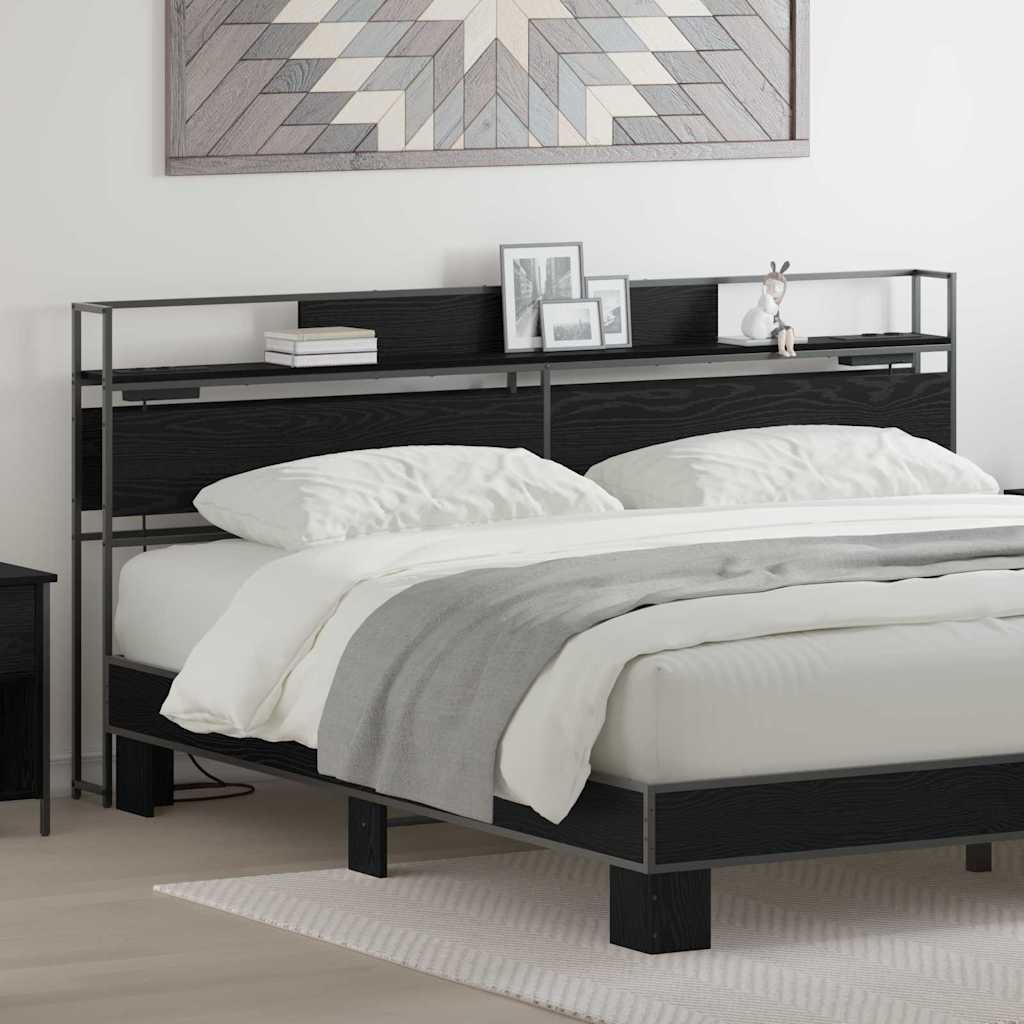 Hoiustamispeatoe riiuliga peaga Must tamm 200 cm Tehispuit