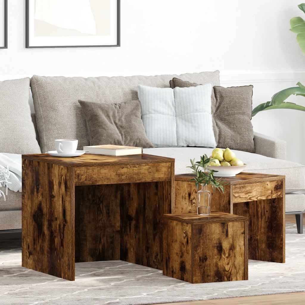 Комплект столиков-трансформеров, 3 шт, дымчатый дуб, искусственное дерево