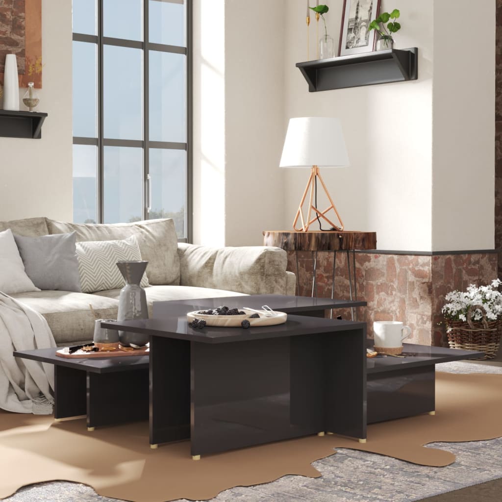 kohvilaud 2 tk, kõrgläikega hall, 111,5 x 50 x 33 cm, tehispuit