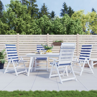 Высокие подушки для стульев 4 шт, сине-белые в полоску, ткань