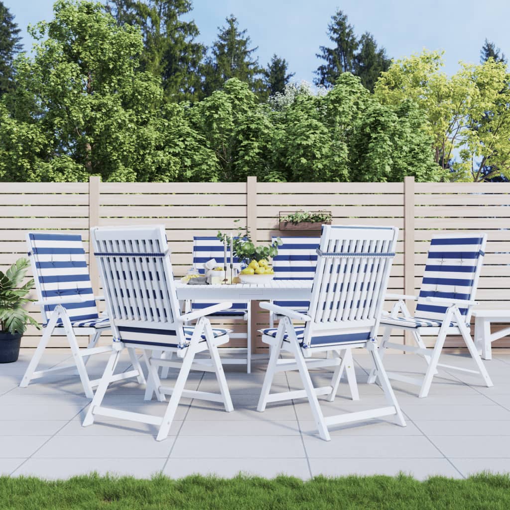 kõrged toolipadjad 6 tk, sinise/valge triibuline, kangas