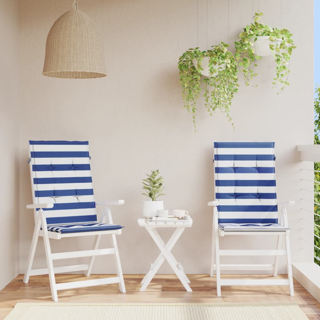kõrged toolipadjad 2 tk, sinise/valge triibuline, kangas