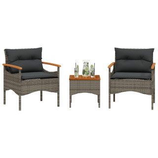 Комплект садовой мебели из полиротанга с подушками, 3 предмета, серый