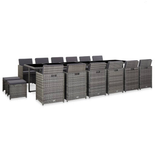 17-osaline aiamööblikomplekt patjadega, polürotang, hall