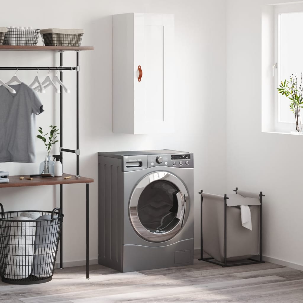 Настенный шкаф, глянцевый белый, 34,5 x 34 x 90 см, искусственное дерево