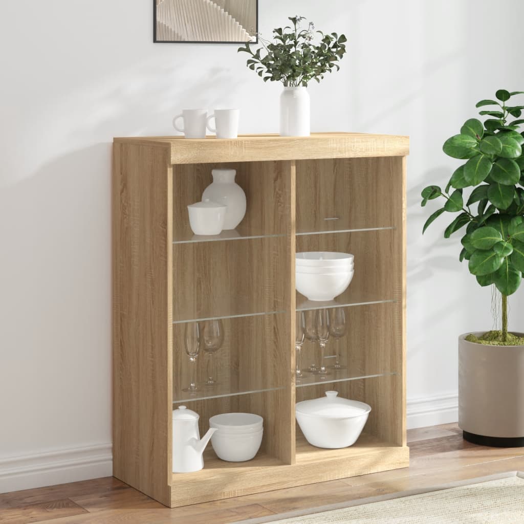 Буфет с LED-подсветкой, дуб Сонома, 81 x 37 x 100 см