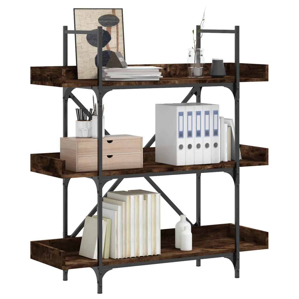 Книжный шкаф 3 яруса, дымчатый дуб, 100x33x108,5 см, искусственное дерево