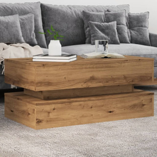 kohvilaud LED-tuledega, käsitöötamm, 90x50x40 cm