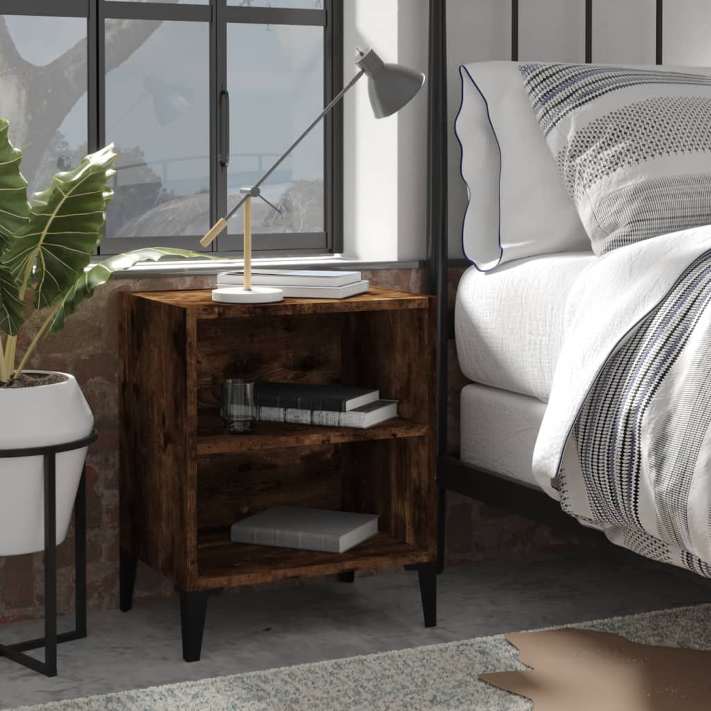 Прикроватная тумбочка с деревянными ножками, дымчатый дуб, 40x30x50 см