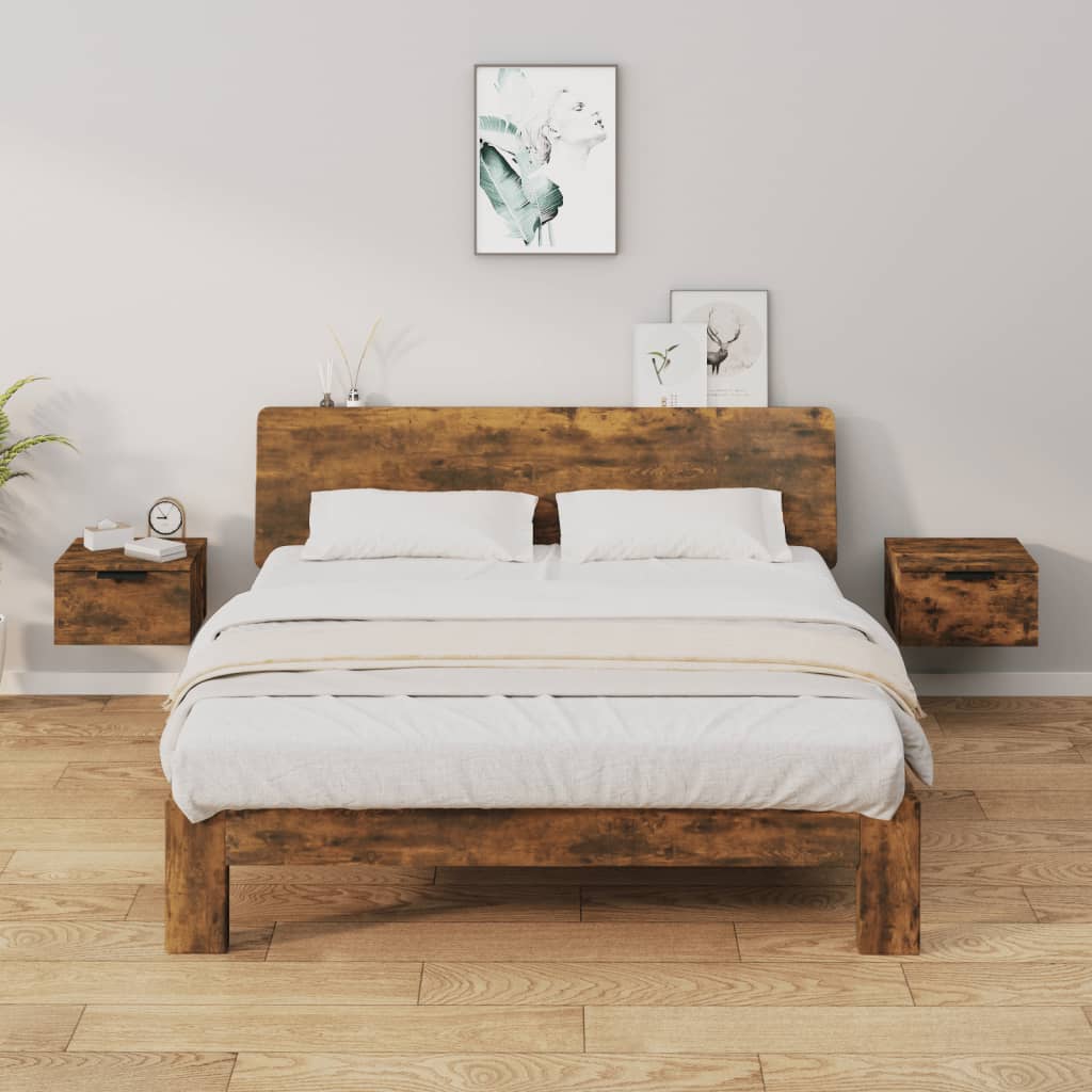 Прикроватные тумбочки подвесные, 2 шт, дымчатый дуб, 34x30x20 см