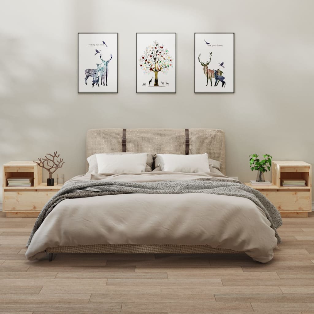 прикроватные тумбочки 2 шт., 60 x 34 x 51 см, сосна