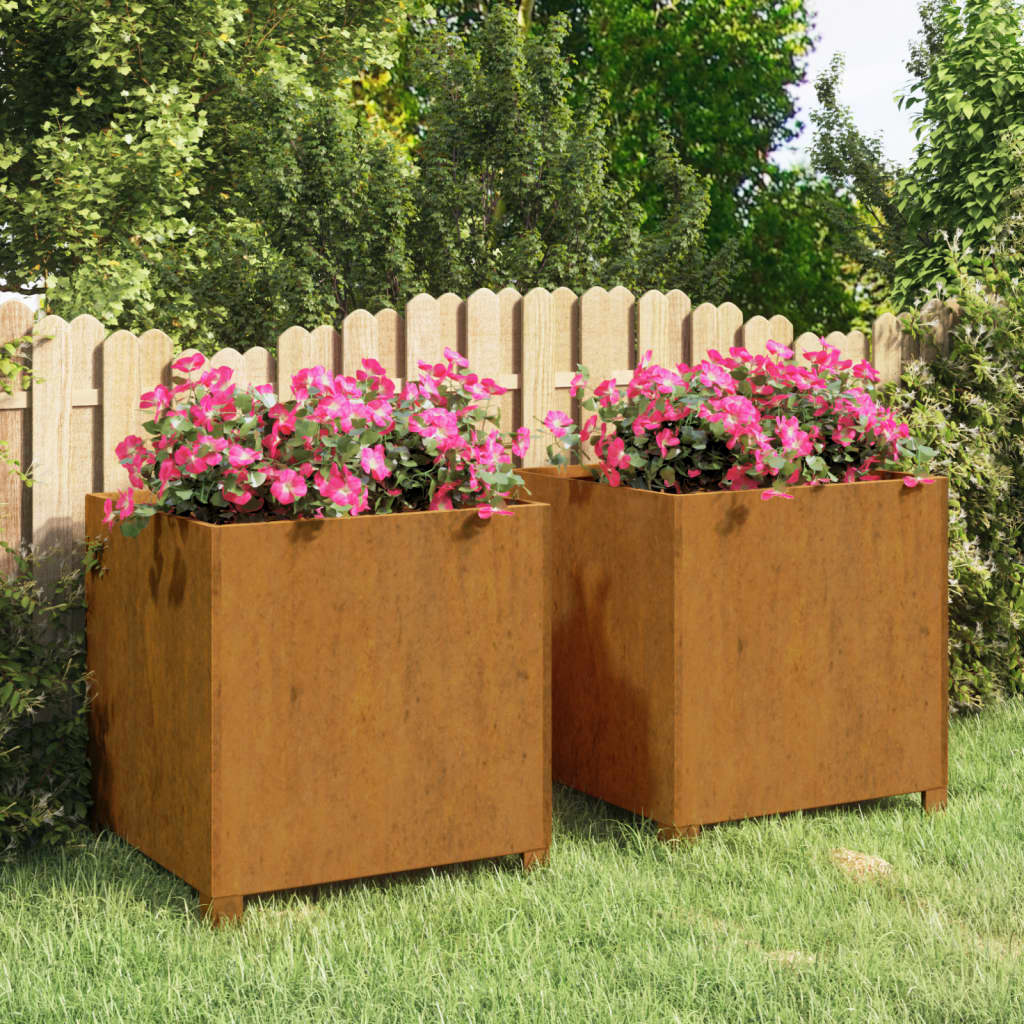 jalgadega taimekastid, 2 tk, rooste, 49x47x50 cm, Corten teras