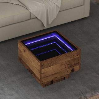 Kohvilaud LED -ribatuledega Vana puit 40 x 40 x 30 cm Tehispuit